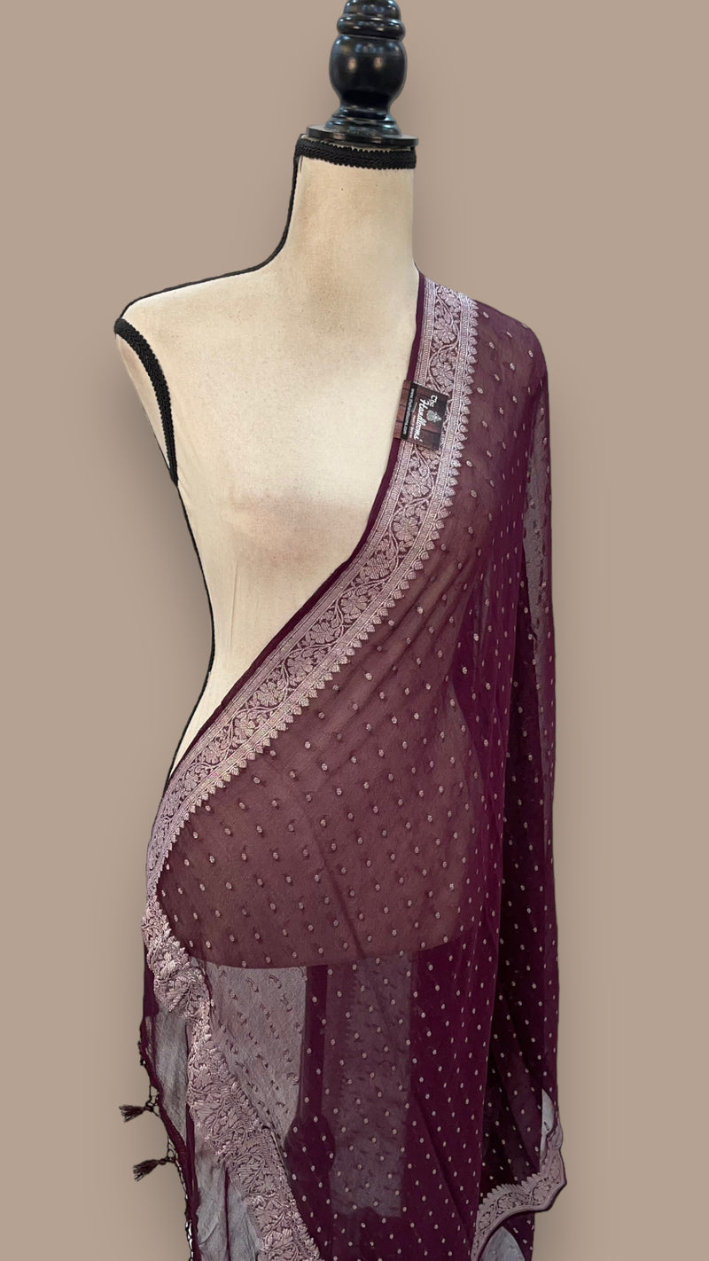 Pure Georgette Dupatta - silver zari - The Handlooms