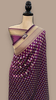 Pure Katan Silk Banarasi Handloom Saree - All over Sona Roopa Jaal work - The Handlooms