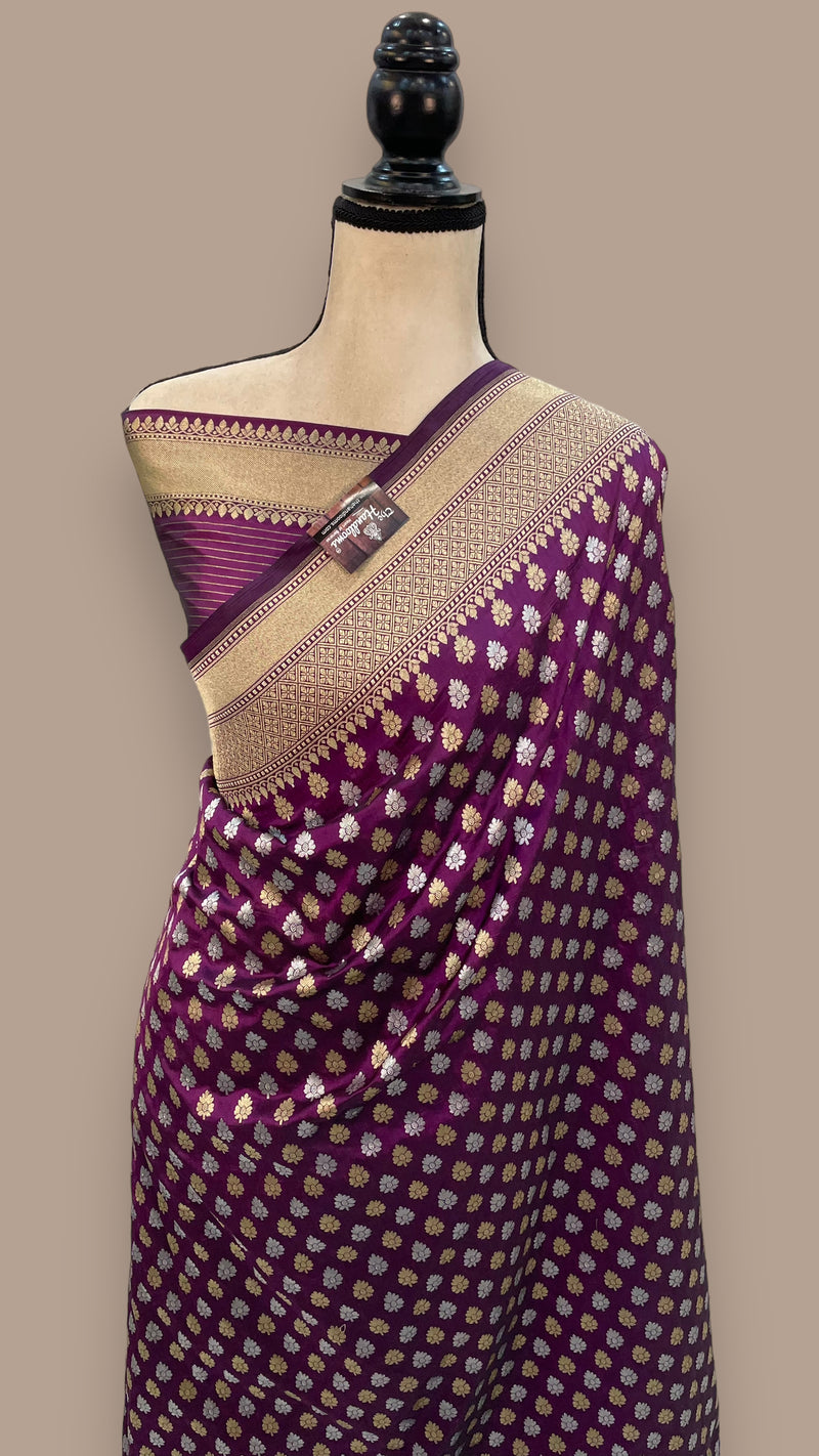 Pure Katan Silk Banarasi Handloom Saree - All over Sona Roopa Jaal work - The Handlooms