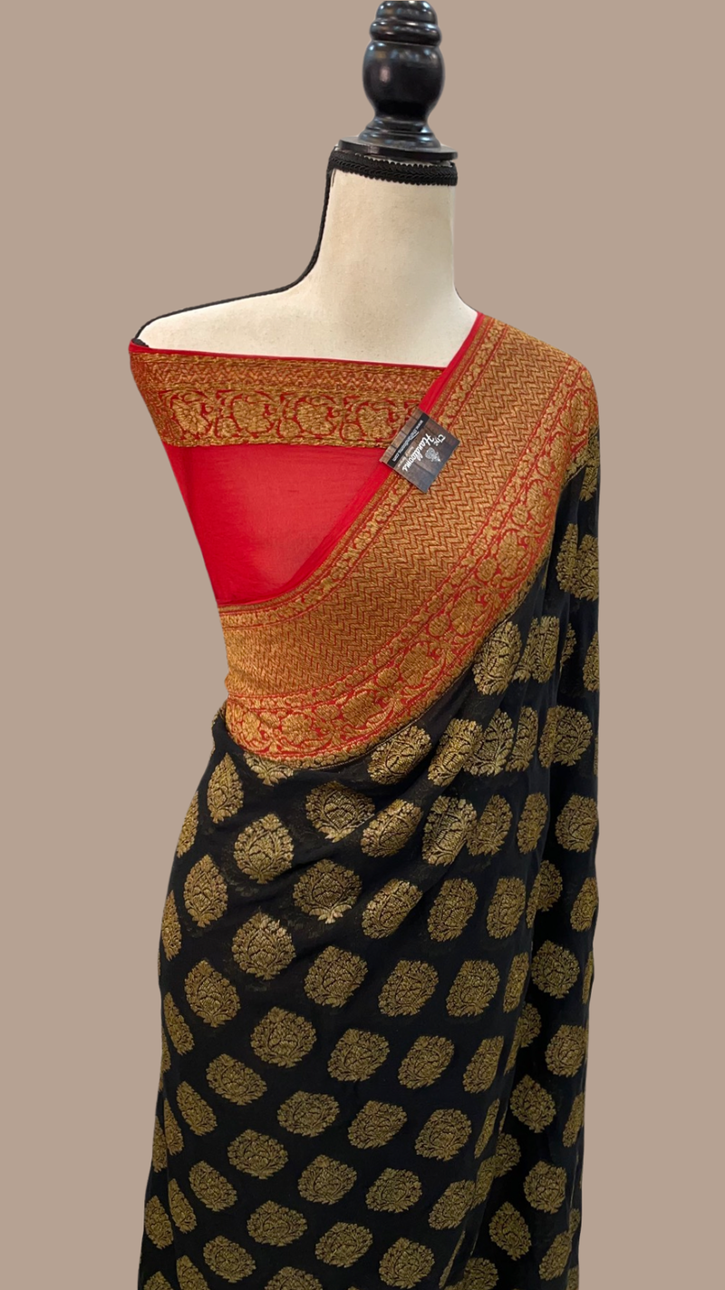 Khaddi Georgette Banarasi Saree -  Antique zari - The Handlooms