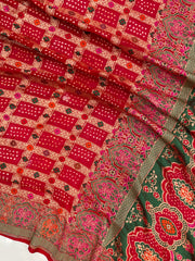 Pure Georgette Banarasi Bandhej Handloom Saree - with meenakari work - The Handlooms