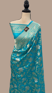 Pure Katan Silk Banarasi Handloom Saree - All Over Sona Roopa Jaal Work - The Handlooms