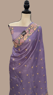 Tussar Silk Handloom Banarasi Saree With Chikankari - The Handlooms