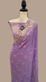 Pure Georgette Chikankari Handloom Banarasi Sare - The Handlooms