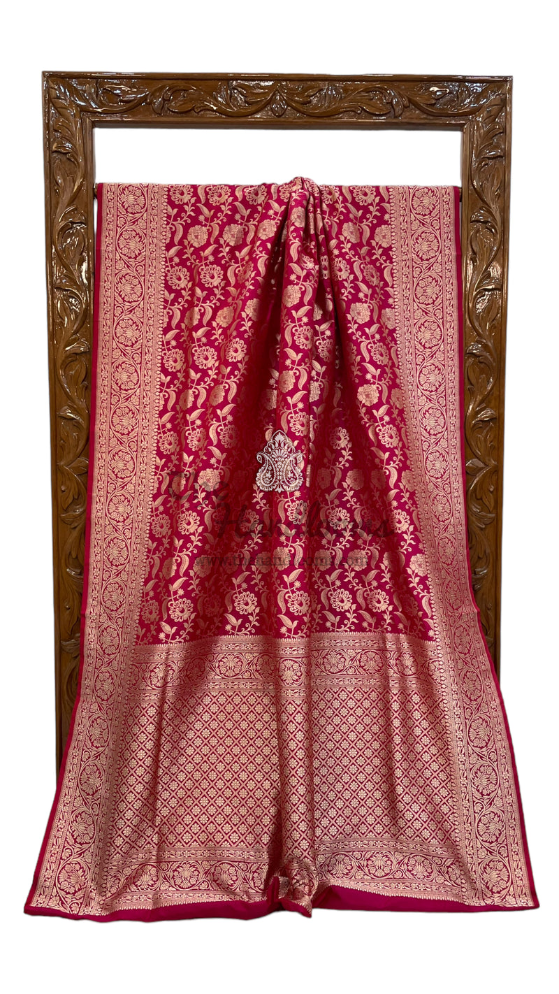Pure Katan Silk Banarasi Handloom Saree - All Over Jaal Work - The Handlooms