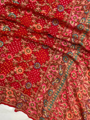 Pure Georgette Banarasi Bandhej Handloom Saree - with meenakari work - The Handlooms