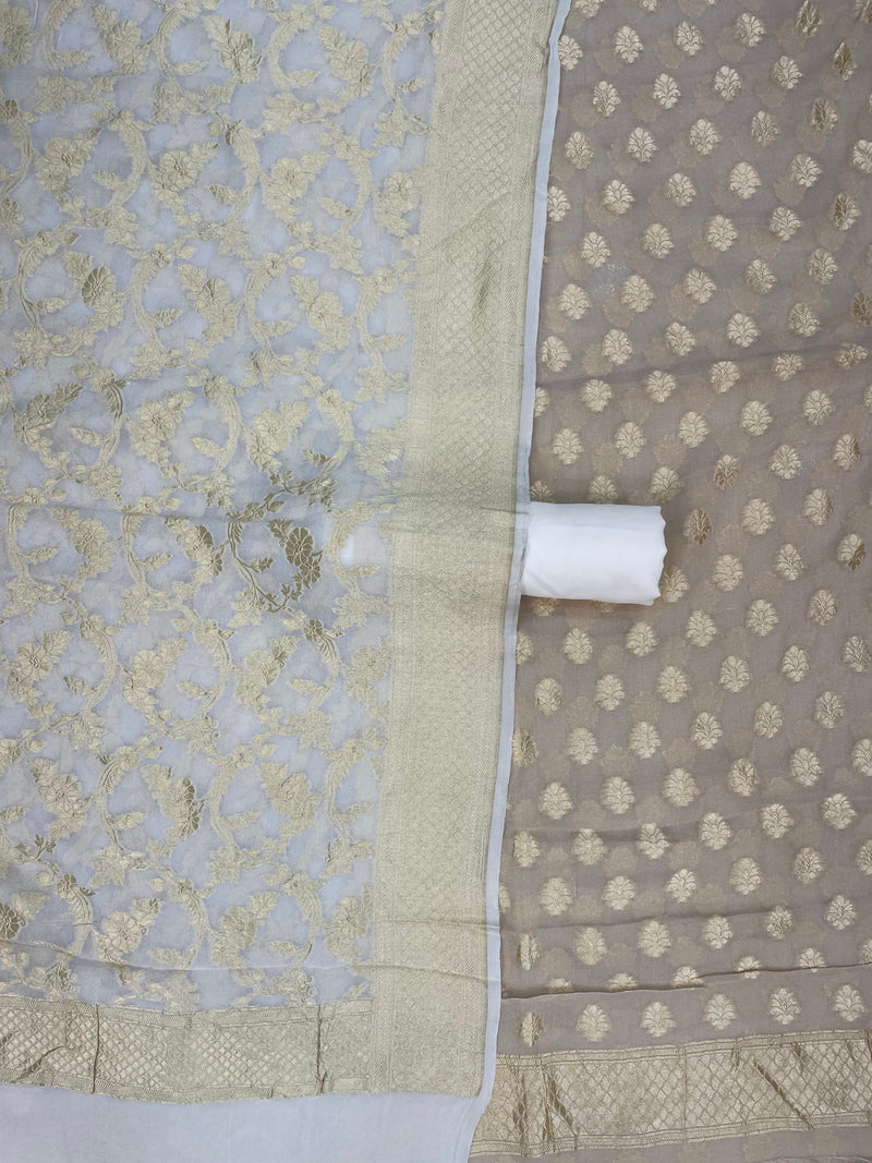 Tissue Handloom Banarasi Dress material with Khaddi Georgette Dupatta - The Handlooms