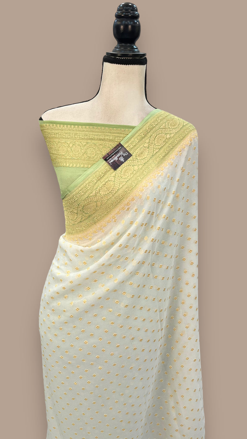 Khaddi Georgette Handloom Banarasi Saree - Gold Zari - The Handlooms