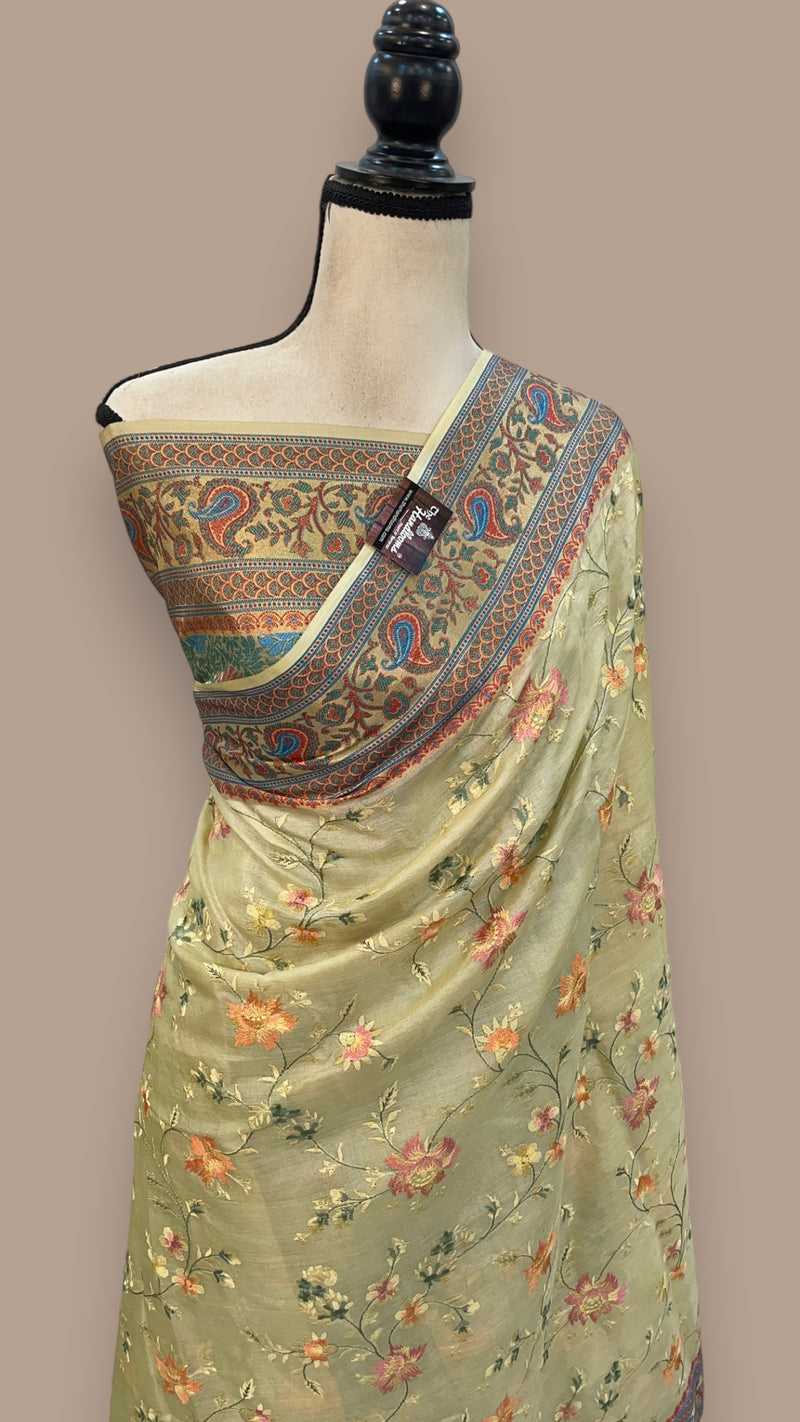 Tussar Silk Handloom Banarasi Saree With Chikankari - The Handlooms