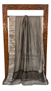 Black Pure Kora Tissue Crush Handloom Banarasi Saree - The Handlooms