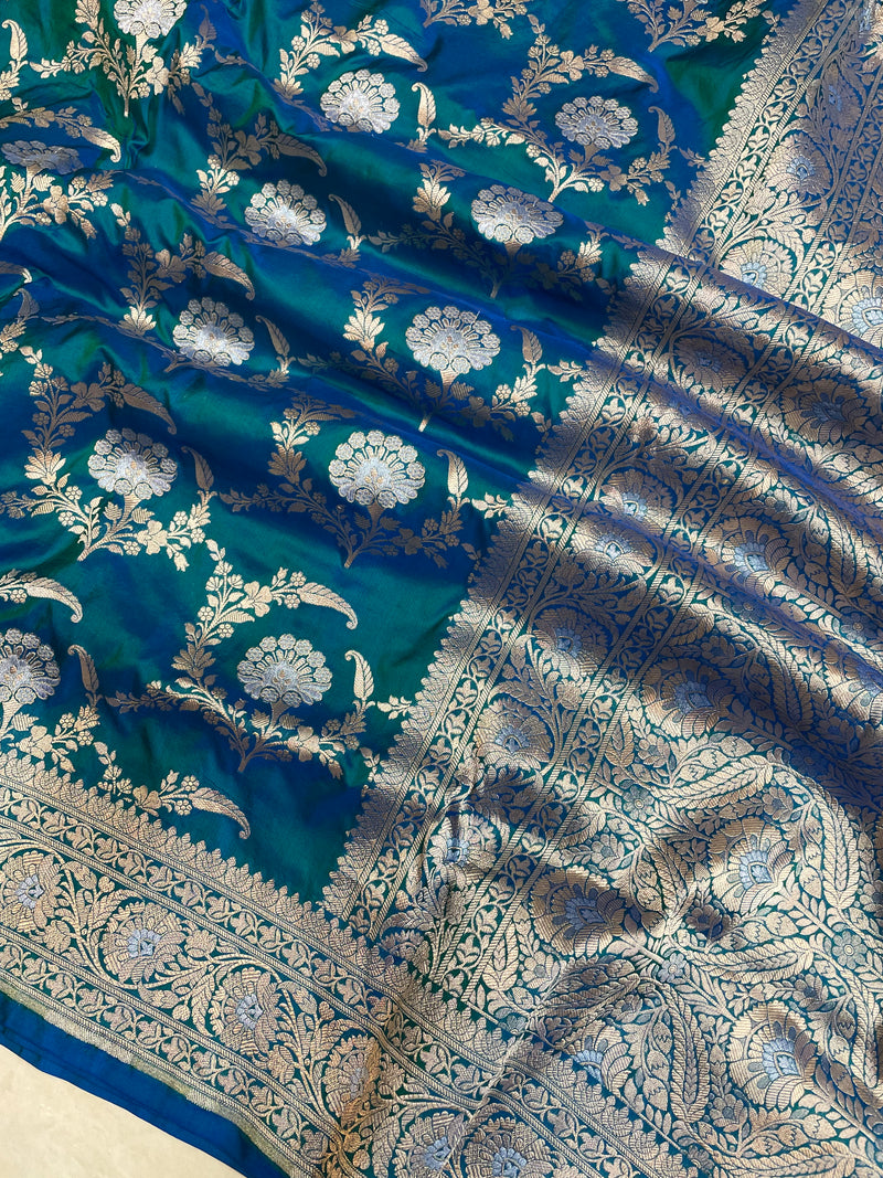 Pure Katan Silk Banarasi Handloom Saree - All over Sona Roopa Jaal work - The Handlooms