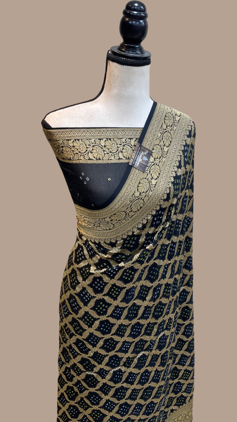Pure Georgette Banarasi Bandhej Handloom Saree - The Handlooms