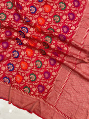 Pure Georgette Banarasi Bandhej Handloom Saree - with meenakari work - The Handlooms