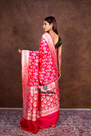 Hot Pink Pure Katan Silk Banarasi Handloom Saree - All over Jaal work with Meenakari - The Handlooms