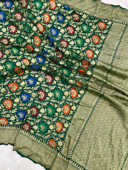 Pure Georgette Banarasi Bandhej Handloom Saree - with meenakari work - The Handlooms