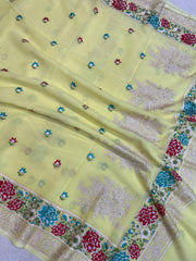 Pure Georgette Chikankari Handloom Banarasi Saree - The Handlooms