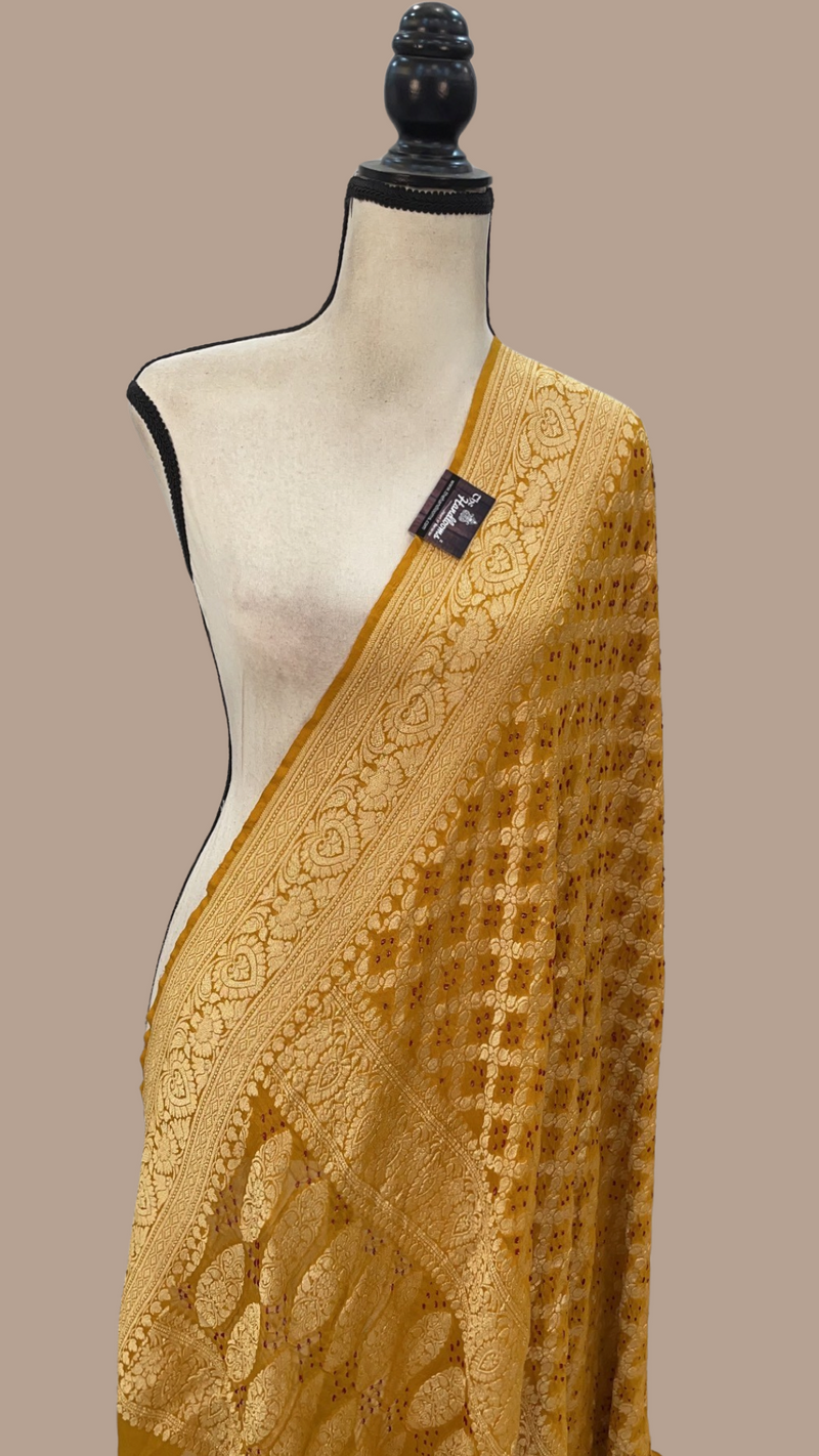 Pure Georgette Banarasi Bandhej Handloom Dupatta - The Handlooms