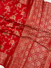 Red Pure Dupion Silk Banarasi Saree - The Handlooms