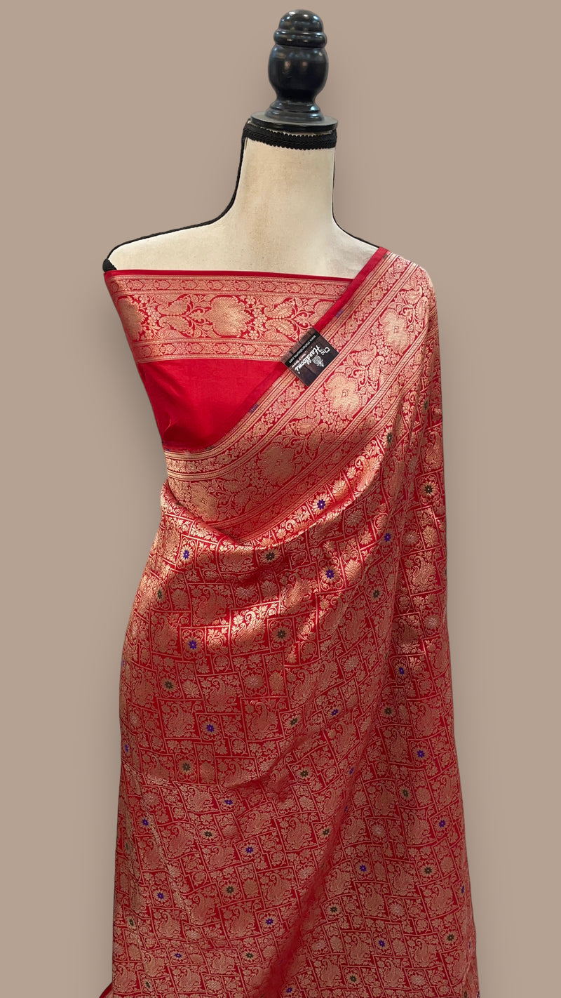 Pure Katan Silk Banarasi Handloom Saree - Tanchui Brocade With Meenakari - The Handlooms