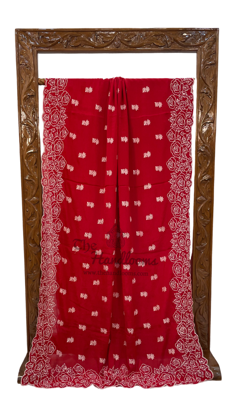 Pure Georgette Chikankari Handloom Banarasi Saree - The Handlooms