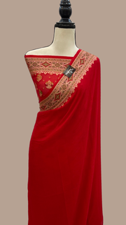 Red Pure Chiffon Khaddi Banarasi Saree - The Handlooms