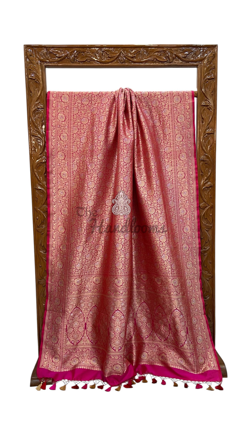 Regal Pure Katan Silk Banarasi Saree – Handwoven Tanchui Brocade With Meenakari - The Handlooms