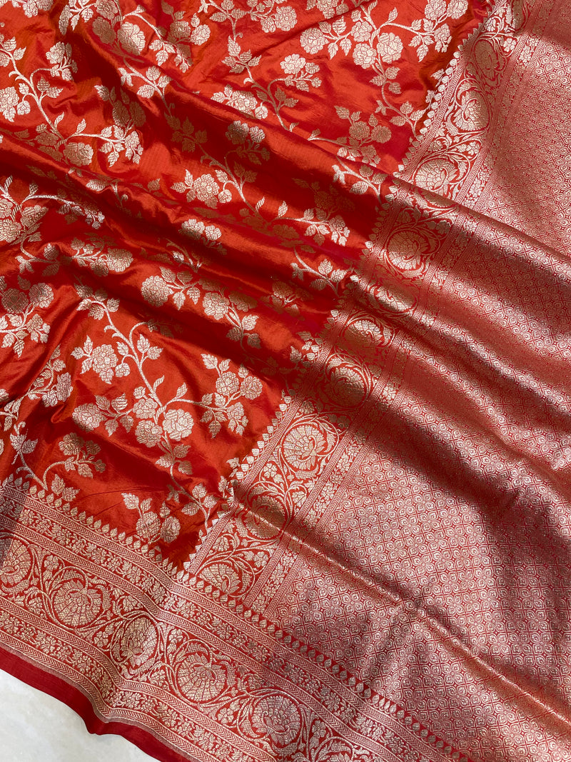 Pure Katan Silk Banarasi Handloom Saree - All Over Jaal Work - The Handlooms
