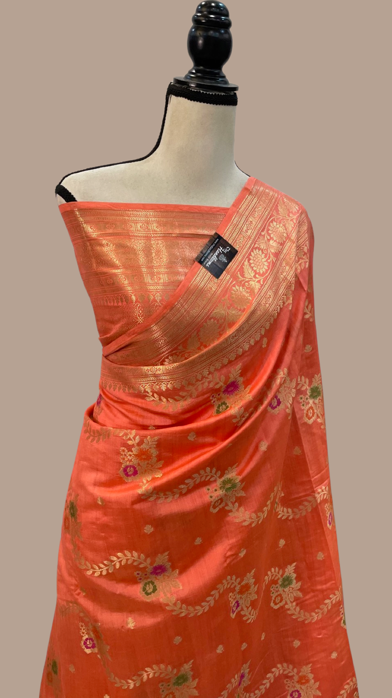 Pure Dupion Silk Banarasi Saree - Gold Zari - The Handlooms