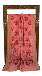 Pure Georgette Digital Print with Chikankari Handloom Banarasi Saree - The Handlooms