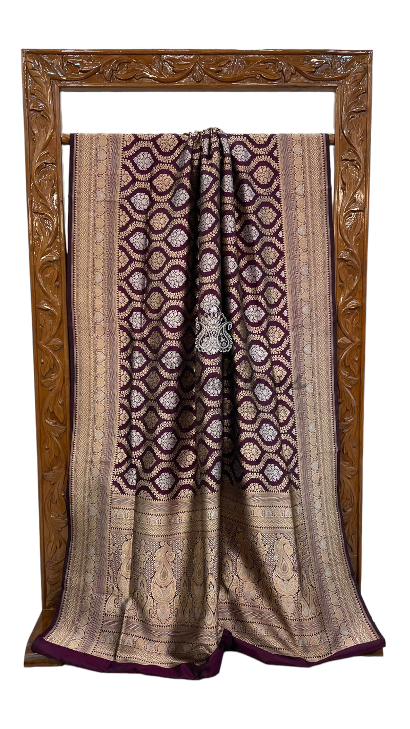 Pure Katan Silk Banarasi Handloom Saree - All over Sona Roopa Jaal work - The Handlooms