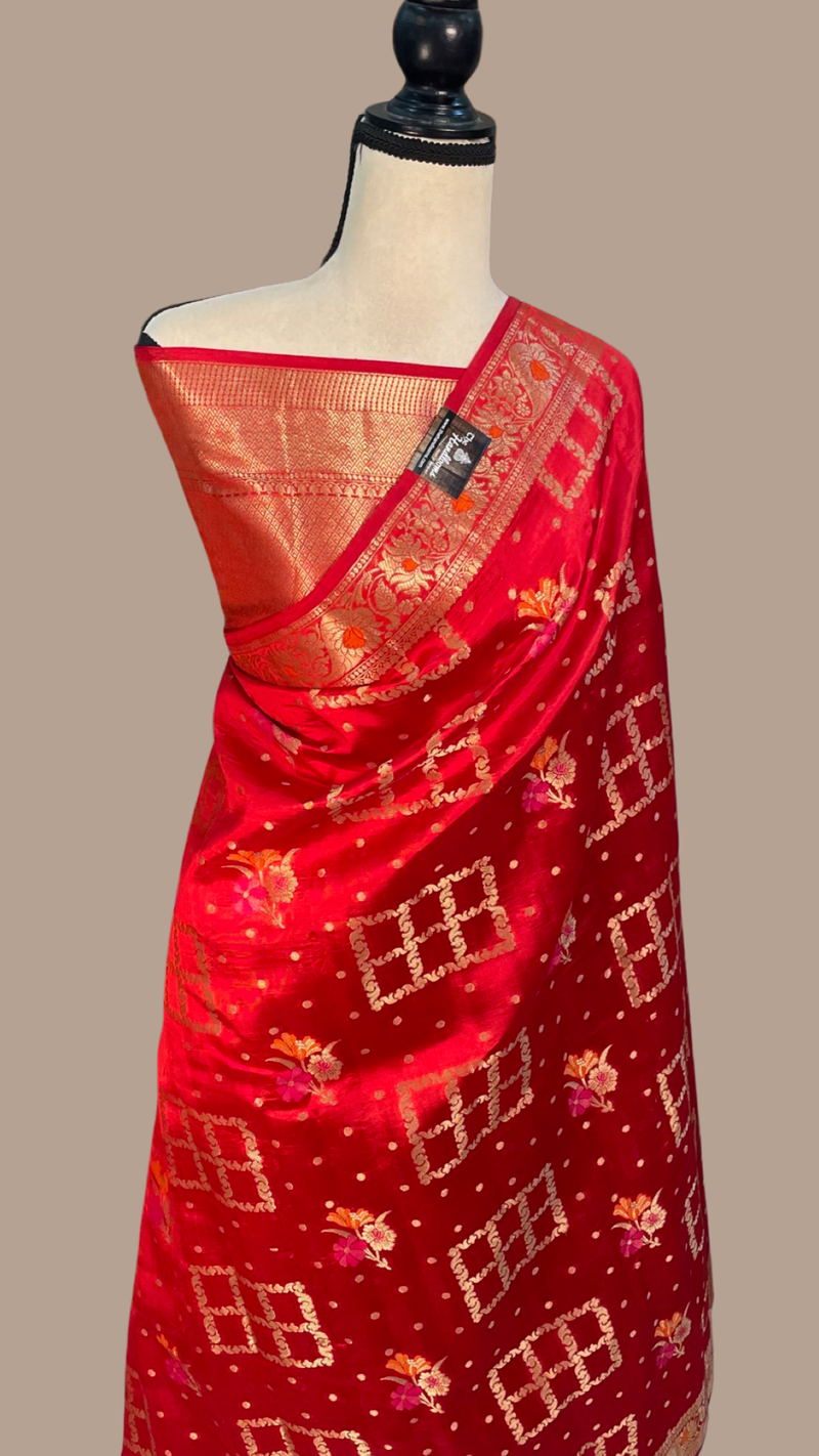 Pure Dupion Silk Banarasi Saree - Gold Zari - The Handlooms