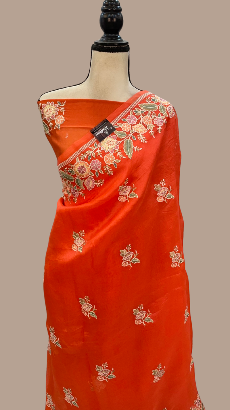 Pure Organza Chikankari Handloom Banarasi Saree - The Handlooms