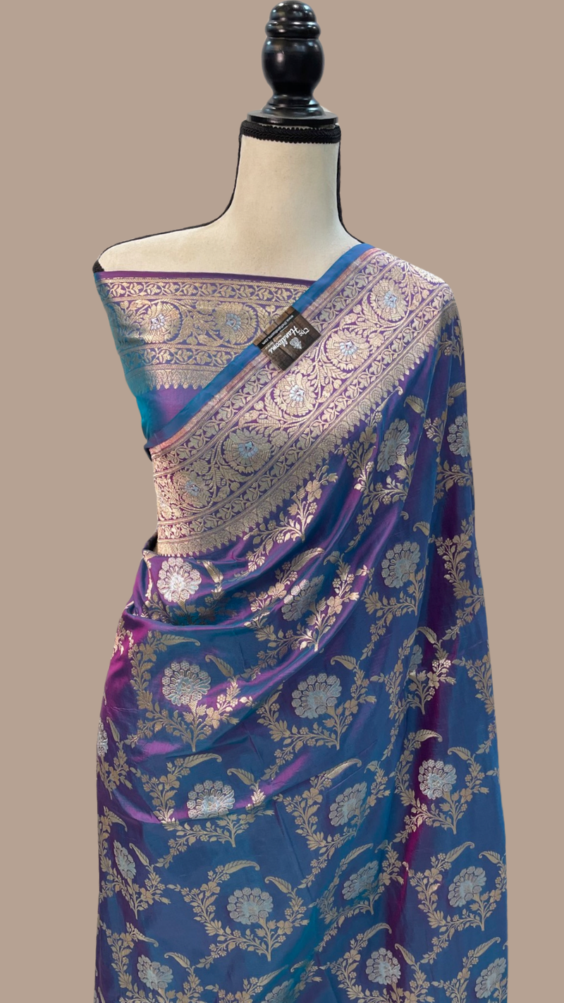 Pure Katan Silk Banarasi Handloom Saree - All over Sona Roopa Jaal work - The Handlooms