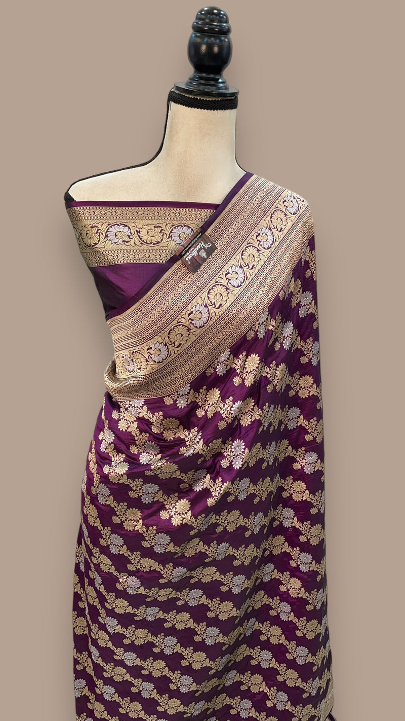 Pure Katan Silk Banarasi Handloom Saree - All over Sona Roopa Jaal work - The Handlooms