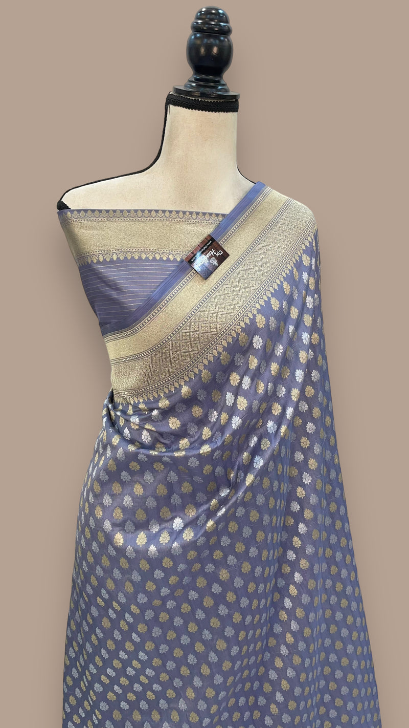 Pure Katan Silk Banarasi Handloom Saree - All over Sona Roopa Jaal work - The Handlooms