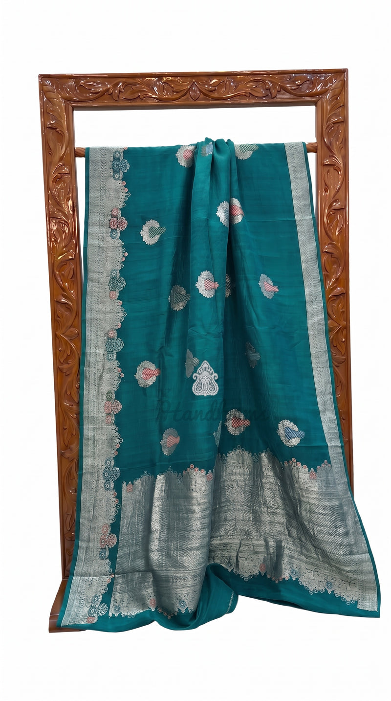Pure Tussar Georgette Handloom Banarasi Saree - All Over Kadua Motifs With Meenakari