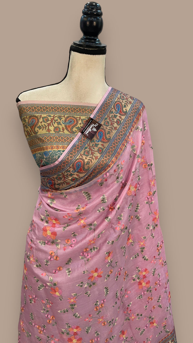 Tussar Silk Handloom Banarasi Saree With Chikankari - The Handlooms