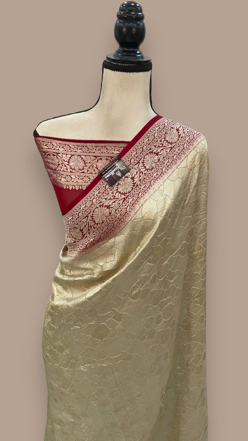 Khaddi Georgette Handloom Banarasi Saree - Tanchui Brocade - The Handlooms