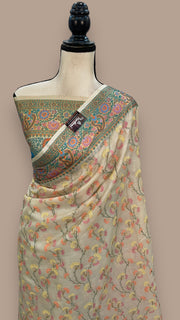 Tussar Silk Handloom Banarasi Saree With Chikankari - The Handlooms