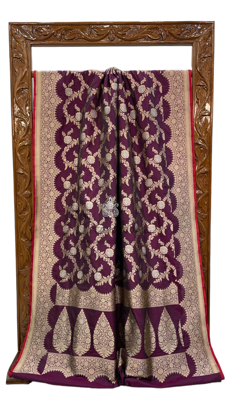 Pure Katan Silk Banarasi Handloom Saree - All over Sona Roopa Jaal work - The Handlooms