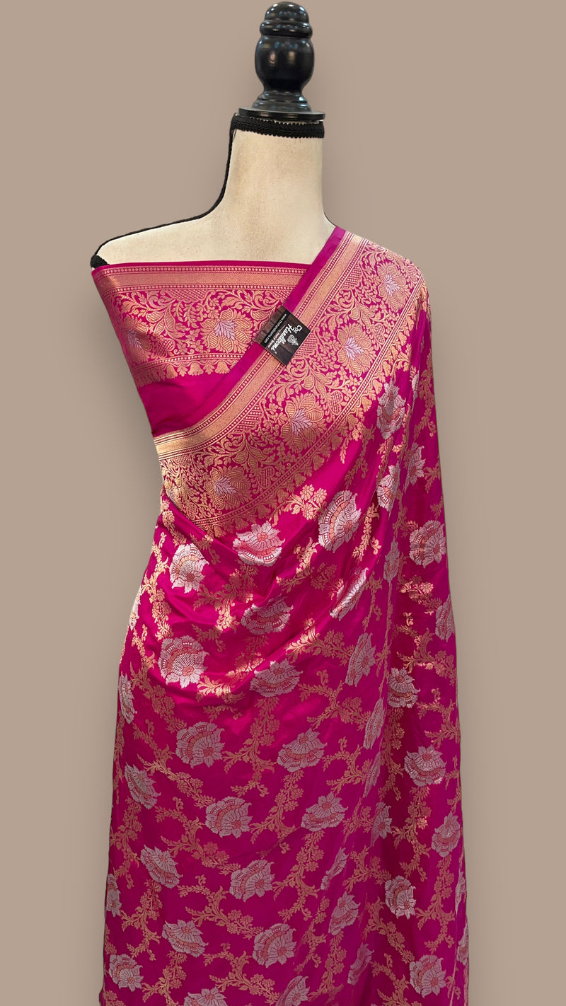 Pure Katan Silk Banarasi Handloom Saree - All over Sona Roopa Jaal work - The Handlooms