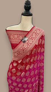 Pure Georgette Banarasi Bandhej Handloom Saree - The Handlooms