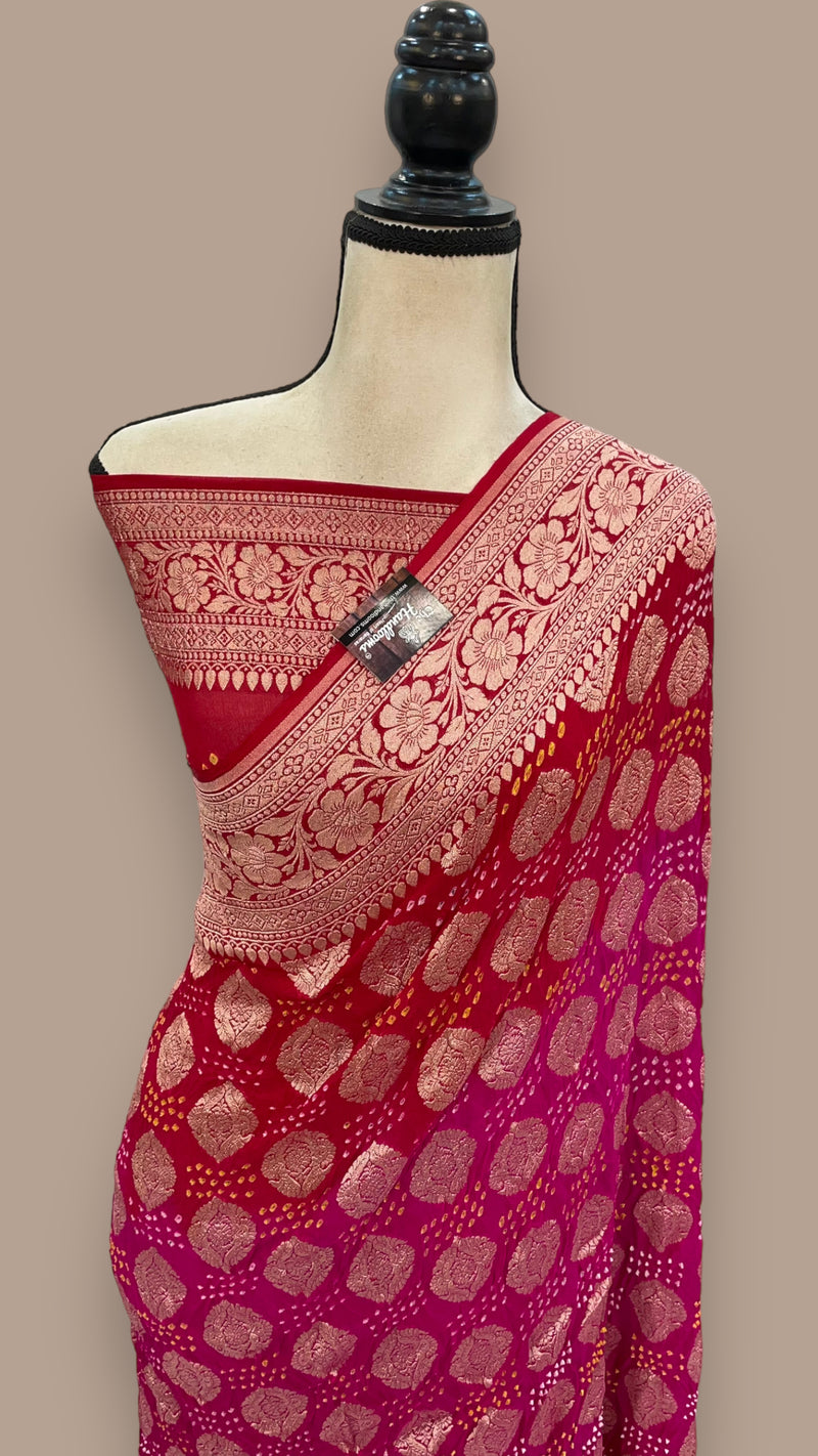 Pure Georgette Banarasi Bandhej Handloom Saree - The Handlooms
