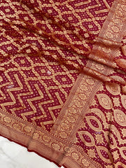 Pure Georgette Banarasi Bandhej Handloom Saree - The Handlooms