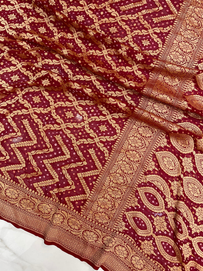 Pure Georgette Banarasi Bandhej Handloom Saree - The Handlooms