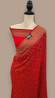 Pure Khaddi Crepe Georgette Banarasi Saree - Antique zari - The Handlooms