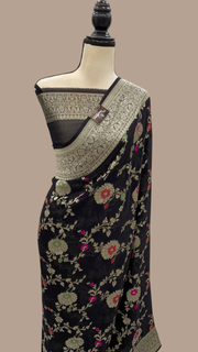 Black Khaddi Georgette Handloom Banarasi Saree - Tilfi - The Handlooms