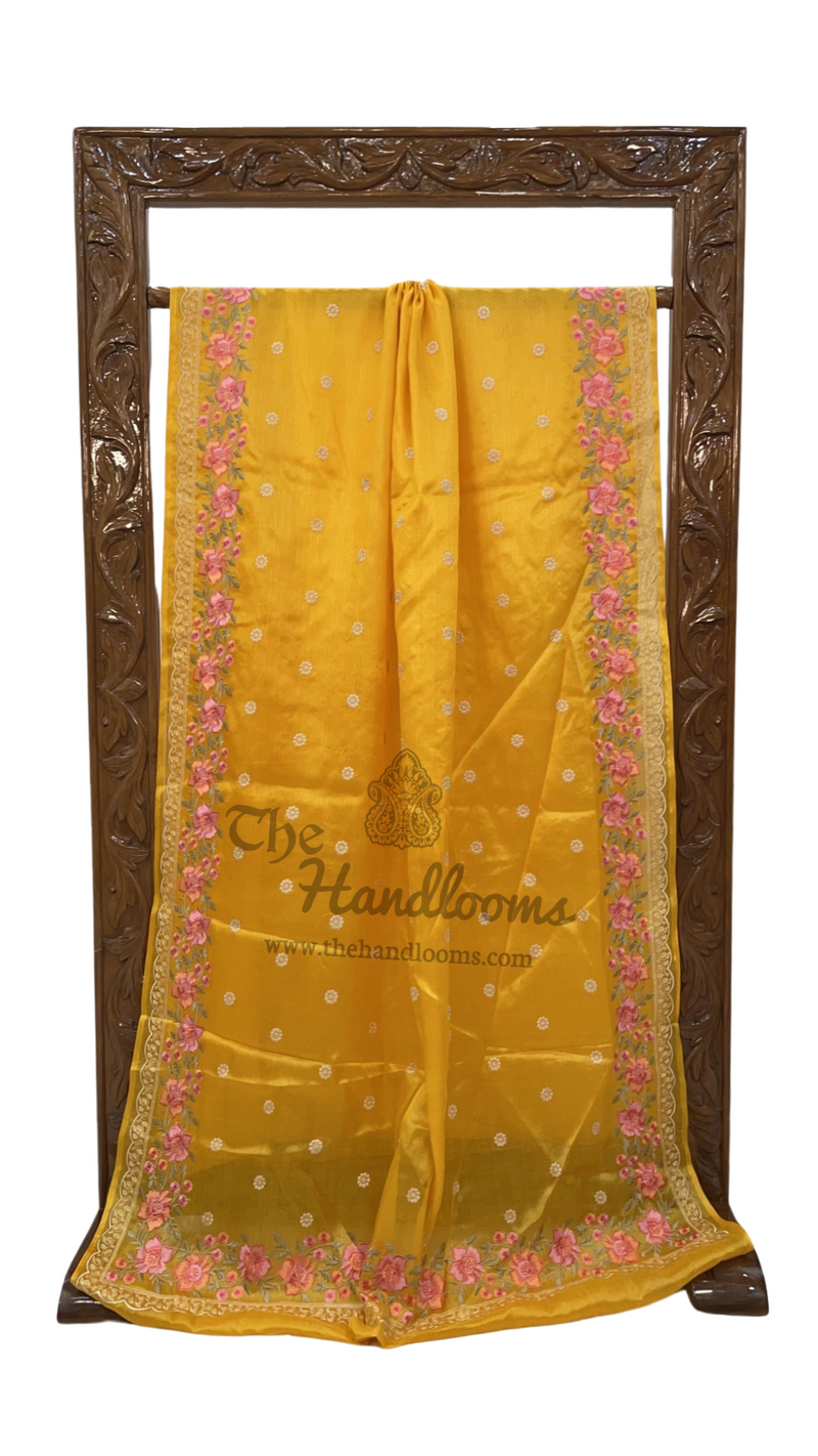 Tussar Silk Handloom Banarasi Saree With Chikankari - The Handlooms