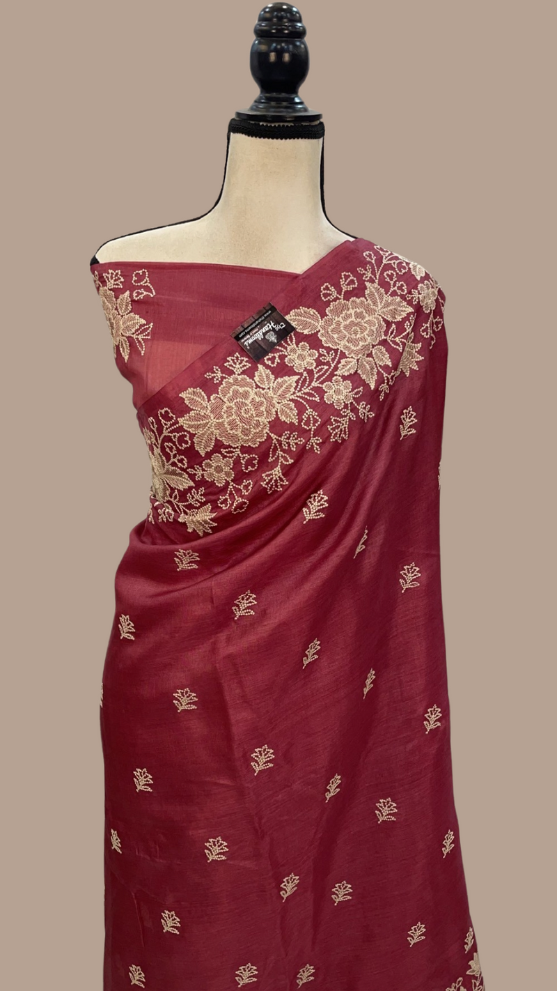 Tussar Silk Handloom Banarasi Saree With Chikankari - The Handlooms