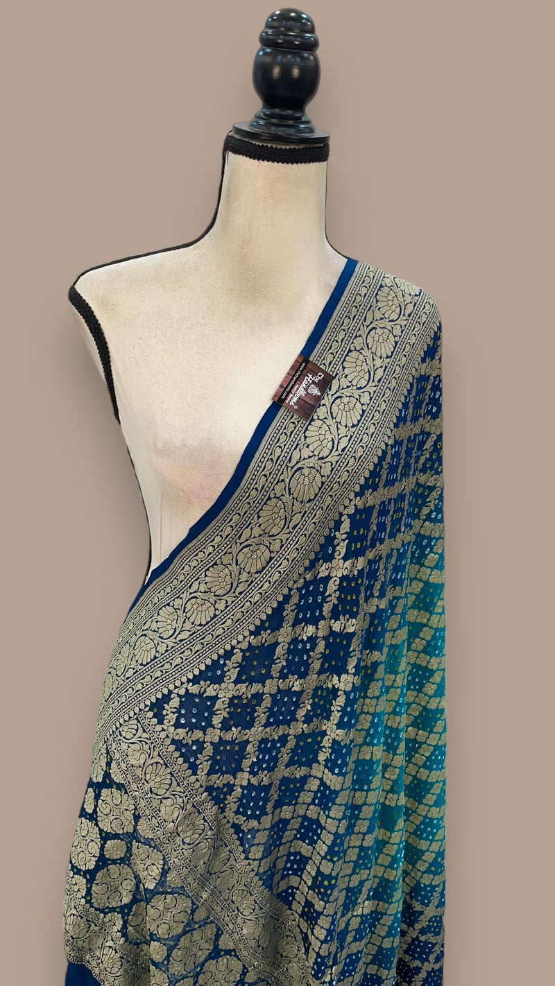 Pure Georgette Banarasi Bandhej Handloom Dupatta - The Handlooms
